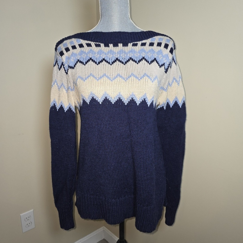 LL BEAN SIGNATURE‎ Sweater Women's Fair Isle Wool Cozy Boat Neck Nordic XS Flaw